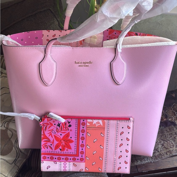 Authentic KATE SPADE Saffiano leather bandana print with wristlet tote bag - Picture 11 of 16